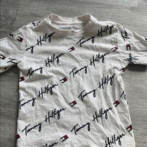 Tommy Hilfiger Logo Print Kids Tee - White and Navy